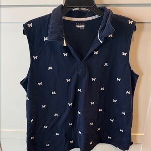 Basic Editions Navy Sleeveless Polo with White Butterfly Motif